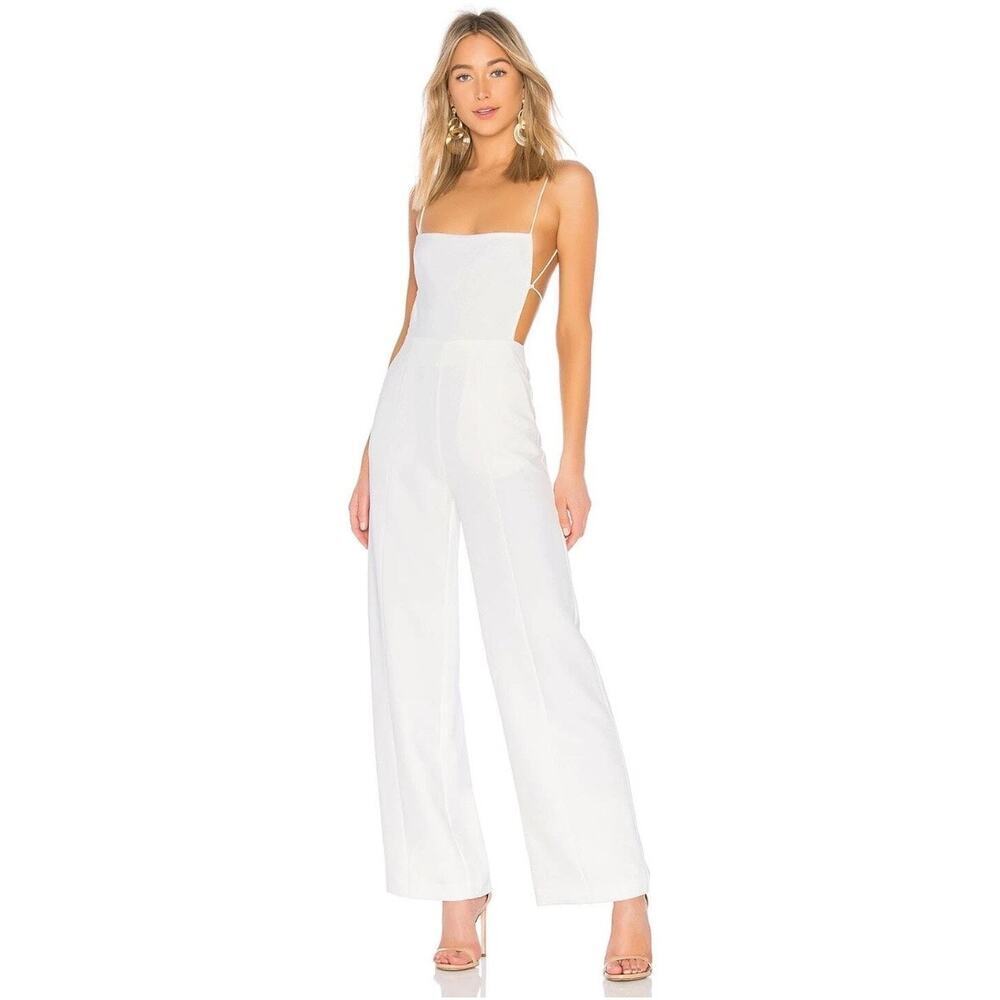NWT Revolve NBD Prosecco Jumpsuit Wide Leg Back Lace Up Ivory SM Bridal Wedding - Picture 3 of 9